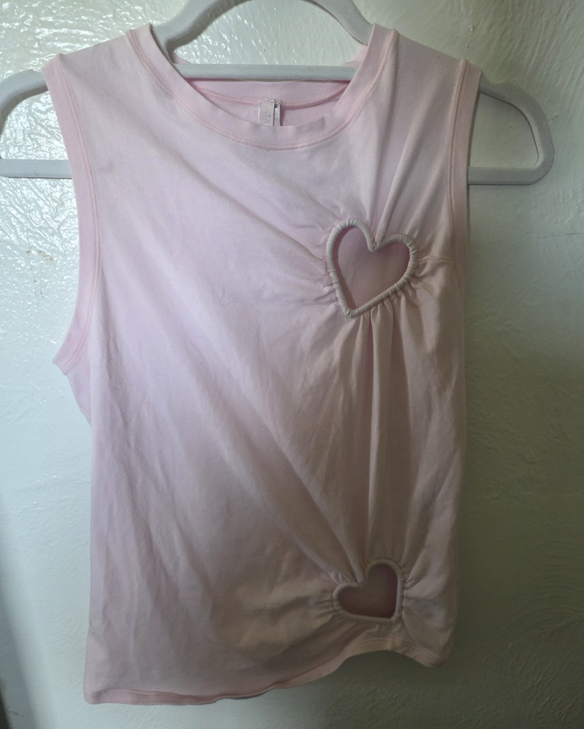 SKIMS Sold Out Baby Pink Cotton Top Sleeveless Crew Stretch Heart Cutout Size L