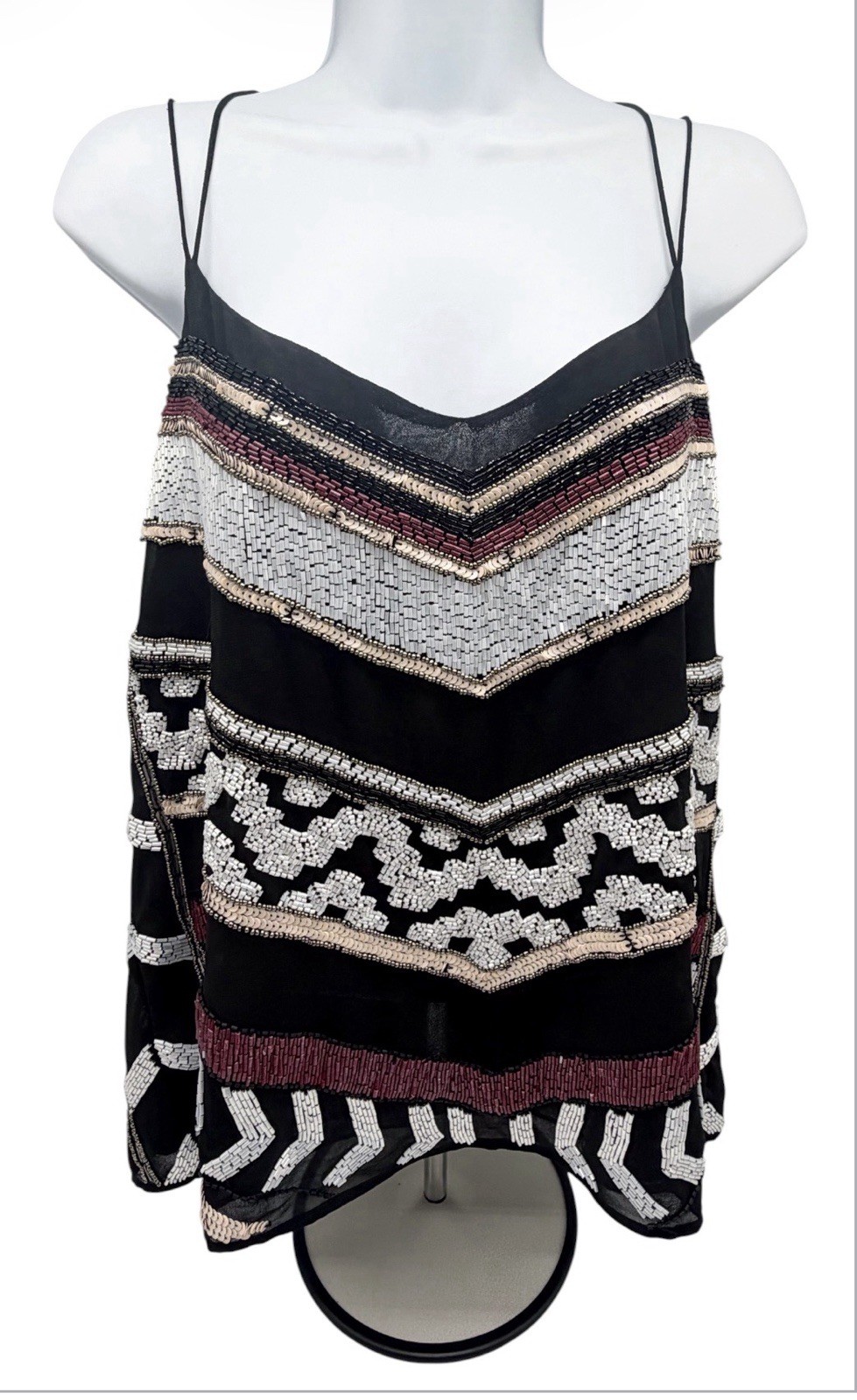 River Island Embellished Beaded Cami Top UK 12 Boho Festival Black Bnwt