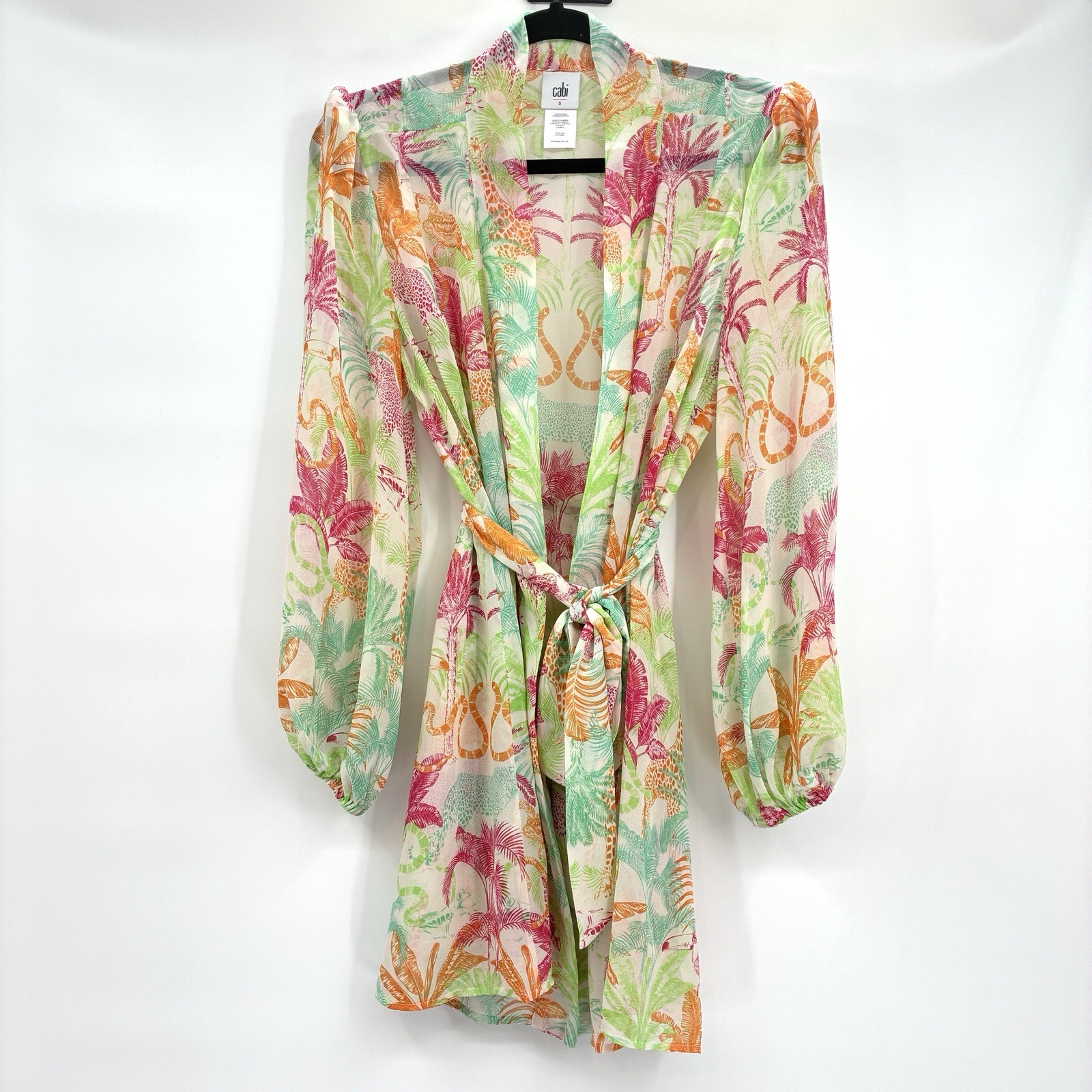 Cabi Sunset Kimono #6185 Jungle Print Sheer Tropical Wrap Top Small