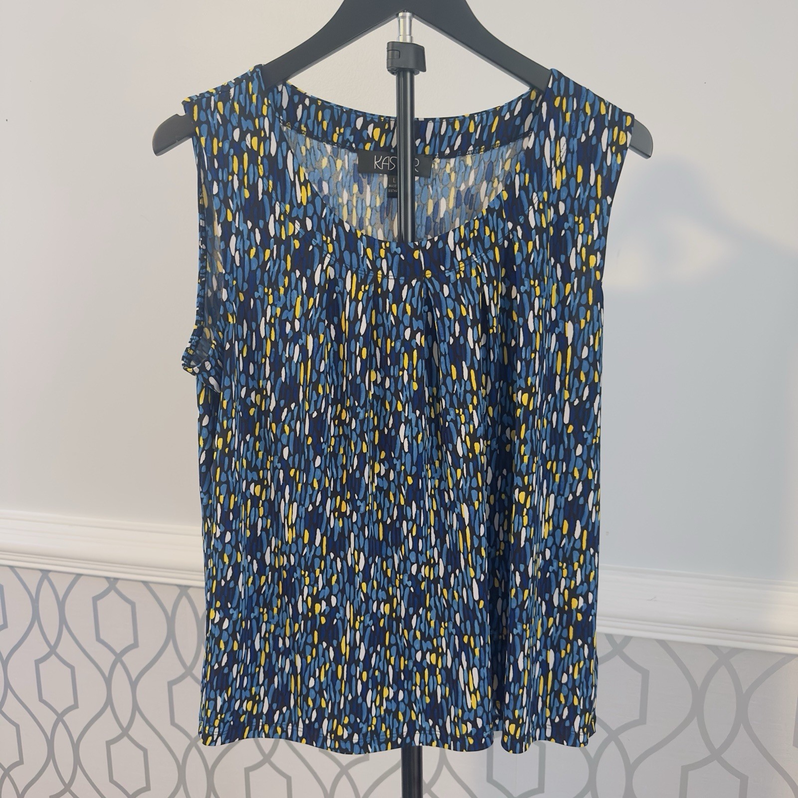 Kasper Womens Green Multicolor Sleeveless Shirt Top Blouse SZ Large Summer