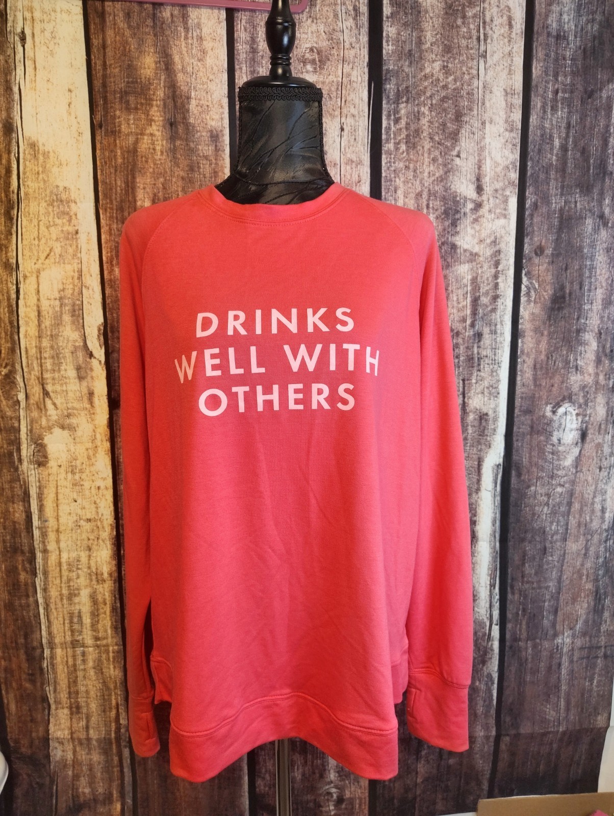 MARY SQUARE Womens Pink SOFT Lightweight Sweatshirt DRINKS WELL WITH OTHERS Sz M