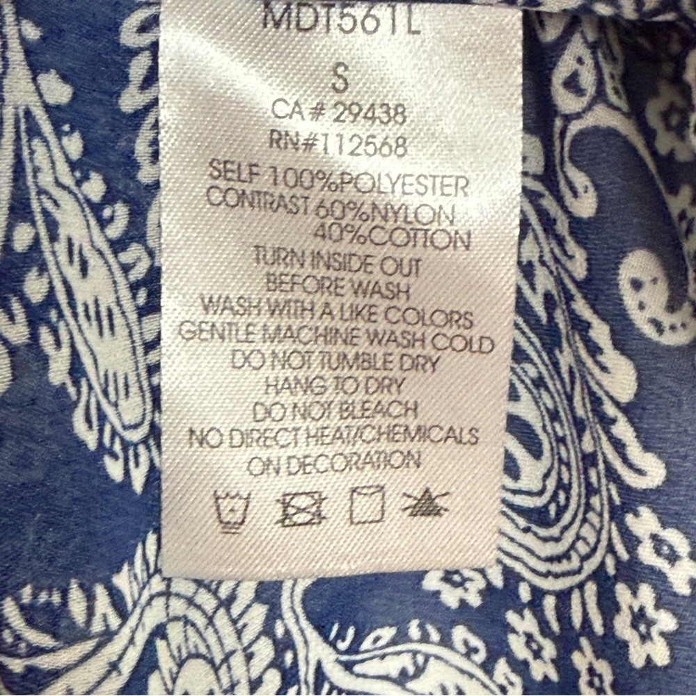 MISS ME Lace & Chiffon Bohemian Print Oversized Peasant Top, Small