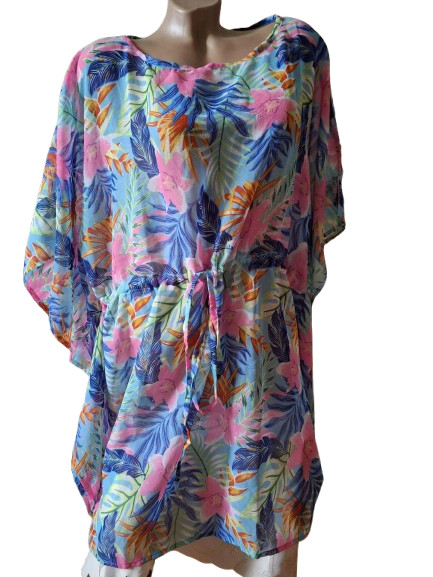 STUDIO UK Plus Size Tropical Floral Beach Tunic Kaftan Butterfly Sleeve 20 22