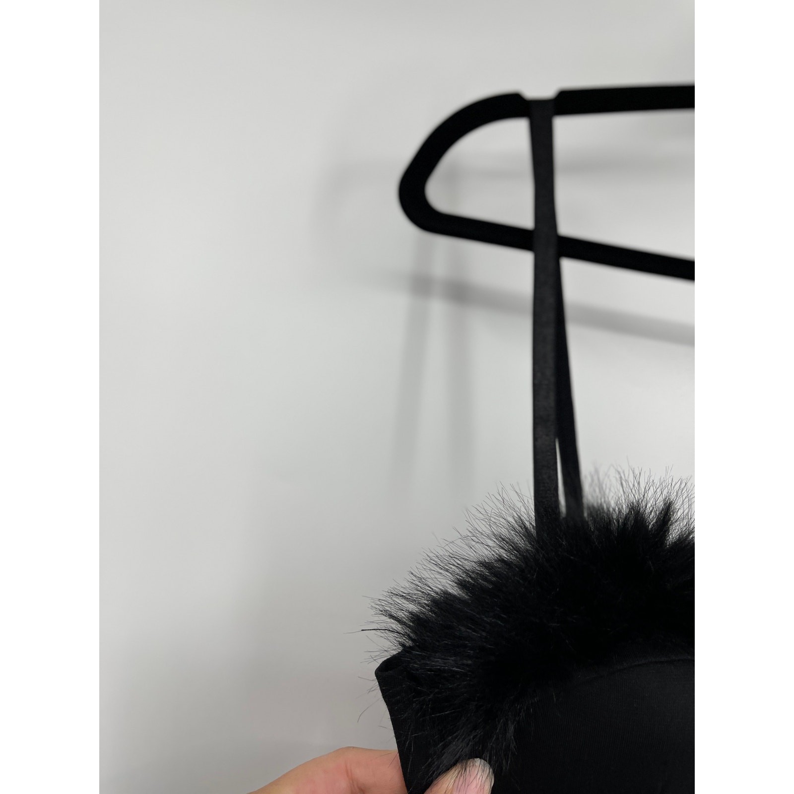 Say What Black Faux Fur Feathers Trim Bustier Crop Top Corset Padded Large NEW