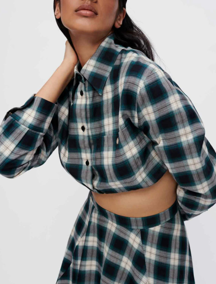 Maje blouse green plaid cotton size 36 S women’s short MFPCM00354