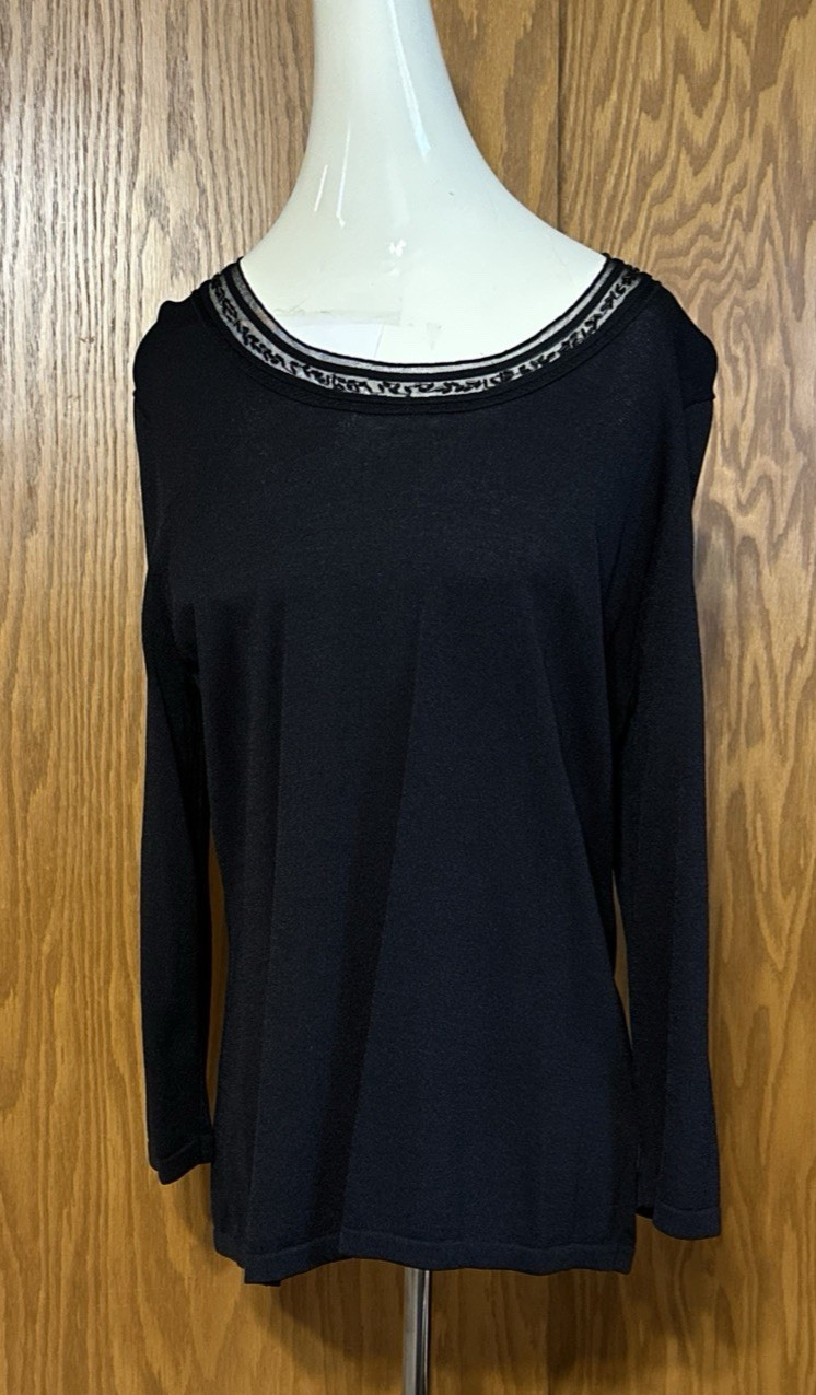Croft & Barrow Sze Large Casual / Dressy Black Top Beaded Neck 3/4 Sleeve Blouse