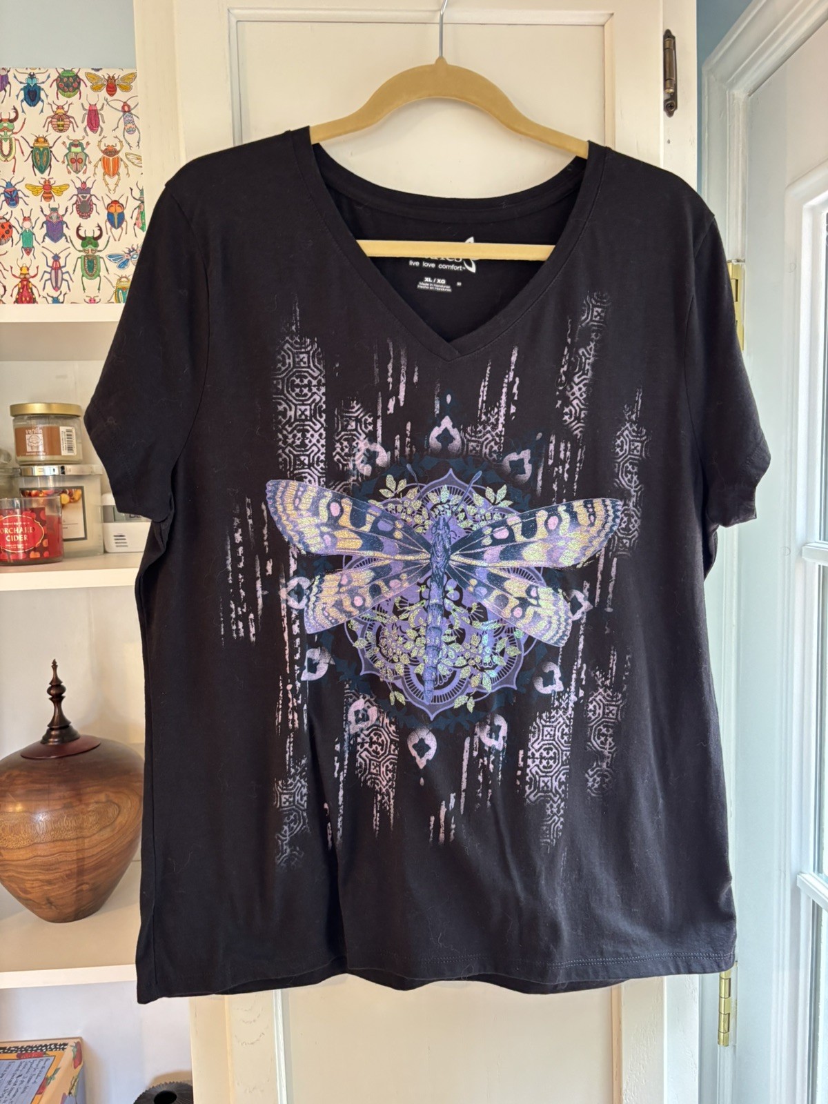 Fairycore Dragonfly Design T-Shirt – Women’s Hanes Black Purple XL Whimsical