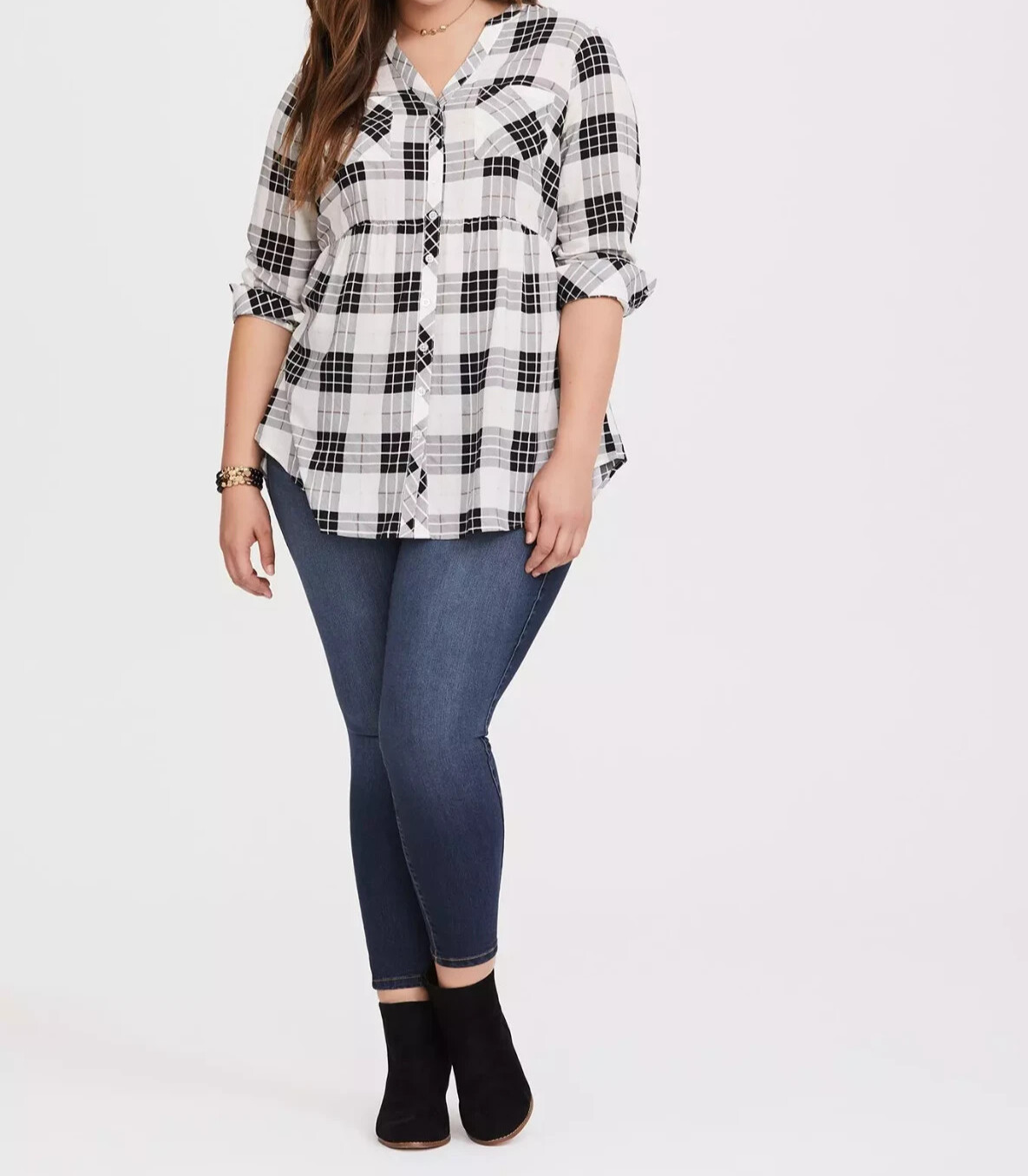 Torrid Emma Babydoll Challis Button-Front Plaid Tunic Multi 00 M L 10 #A99840