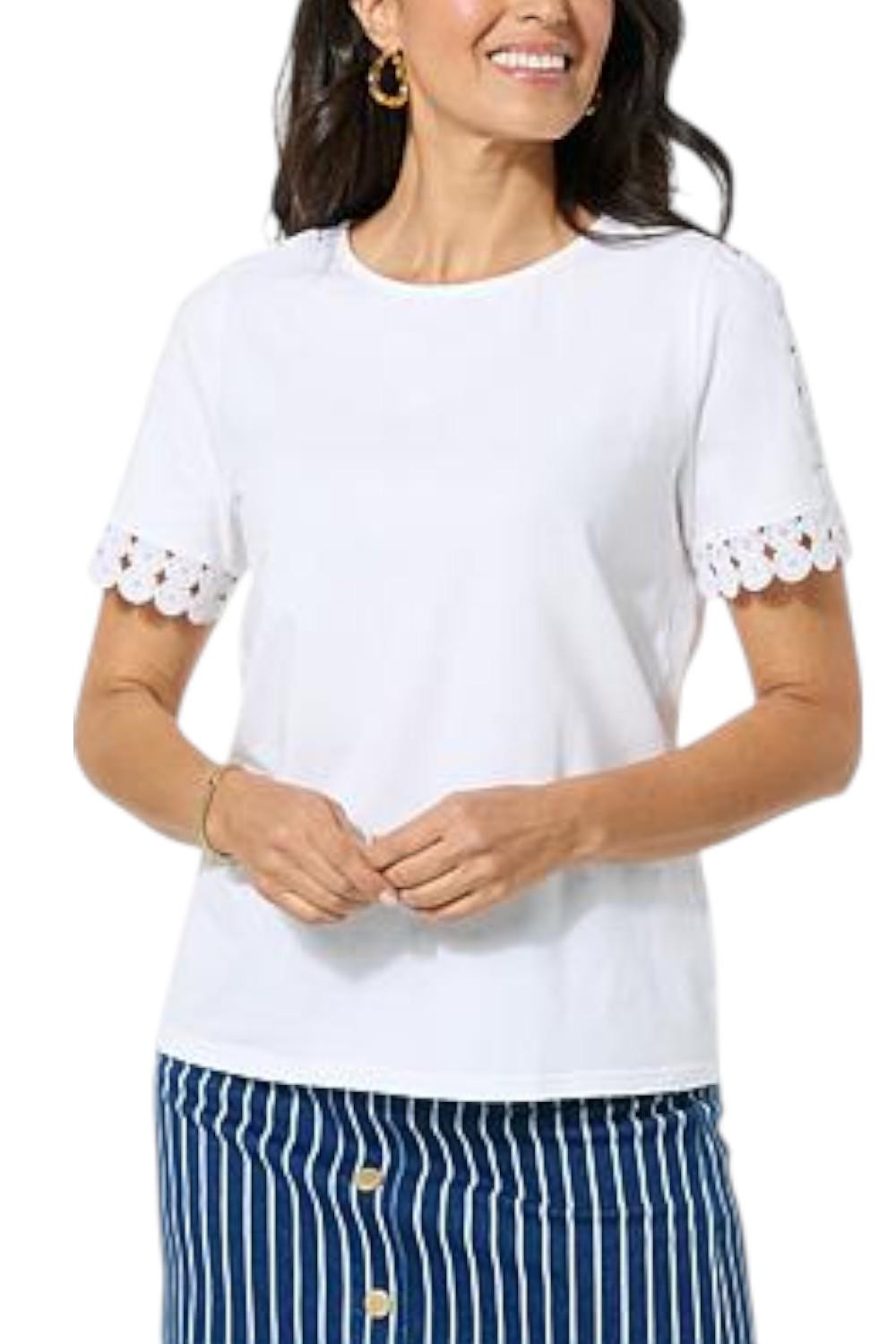 DG2 by Diane Gilman Women’s Short Sleeve Lace Inset Top White