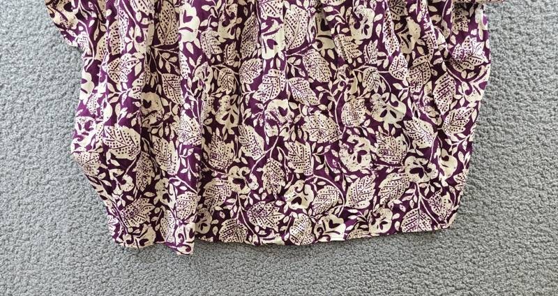 Vanessa Bruno Cory Print Top Women’s M/L Plum/Cream Short Sleeve V-Neck Pullover