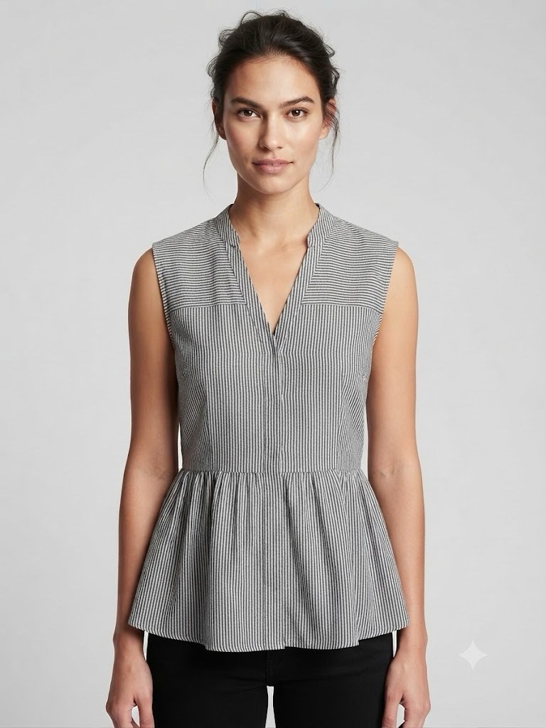 Monteau Los Angeles XL Gray/White Striped V-Neck Sleeveless Peplum