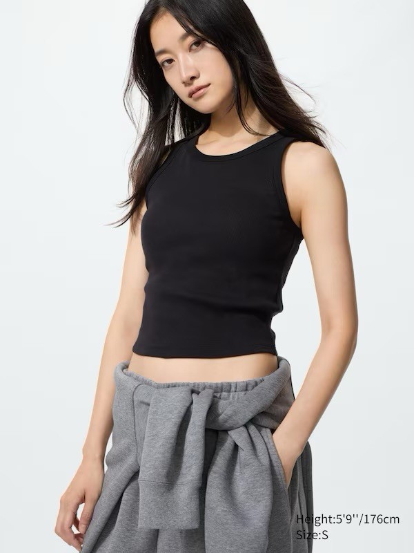 Uniqlo Ribbed Cropped Bra Top Black Clean Minimal Women’s XXL