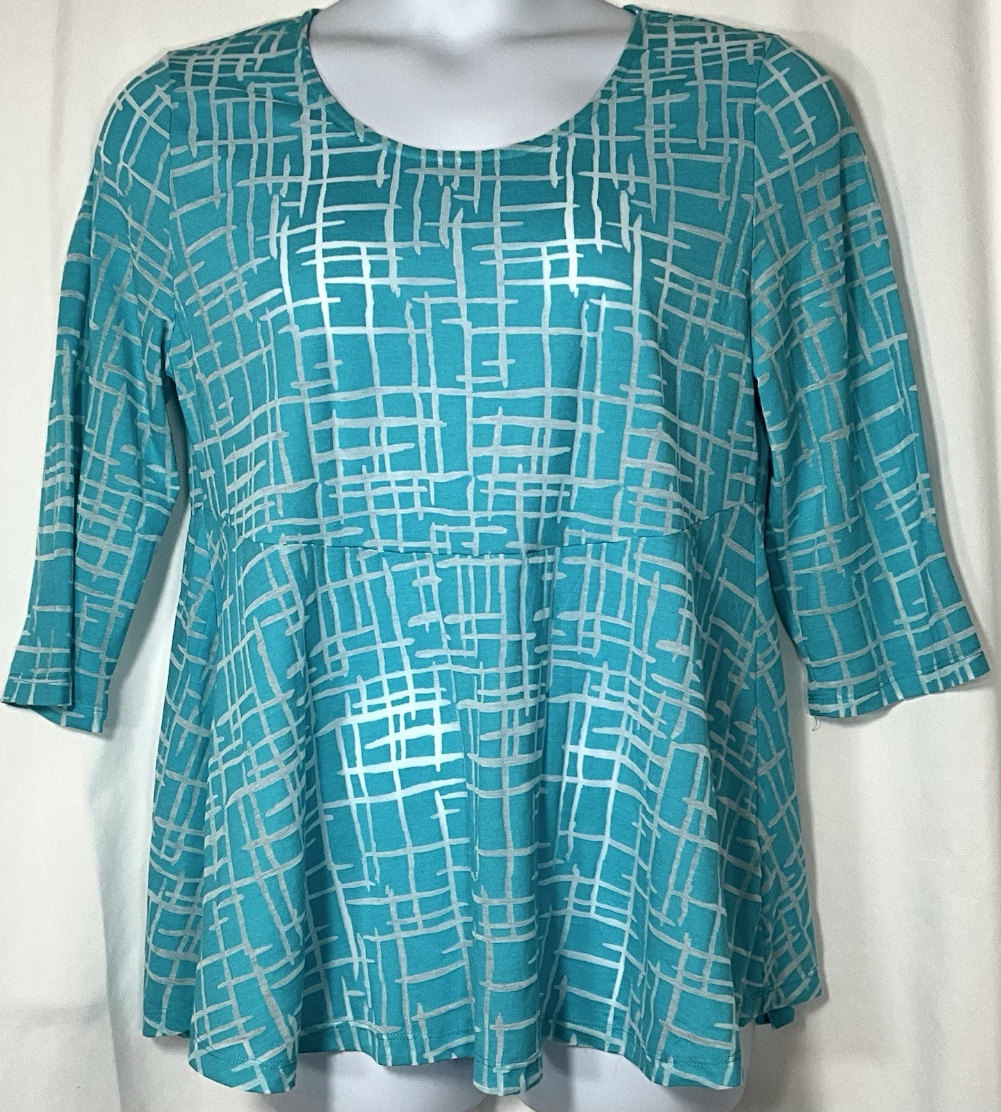 Habitat Turquoise Burnout 3/4 Sleeve Swing Top Poly/cotton/rayon Size L EUC