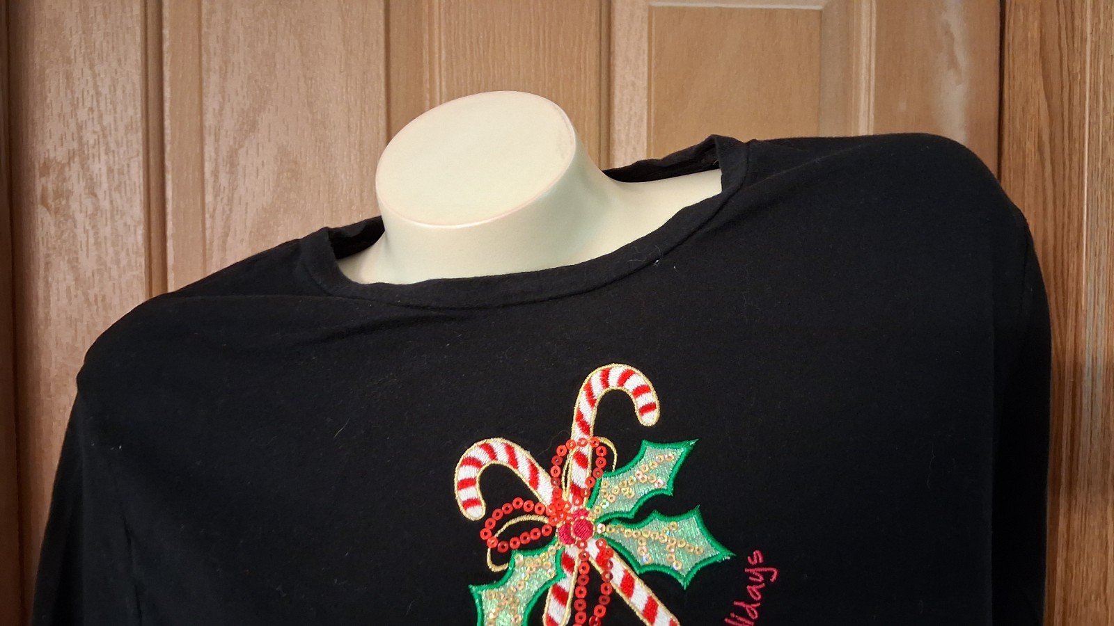 Black Christmas Tee Happy Holidays Long Sleeves Misses Size XXL (20)