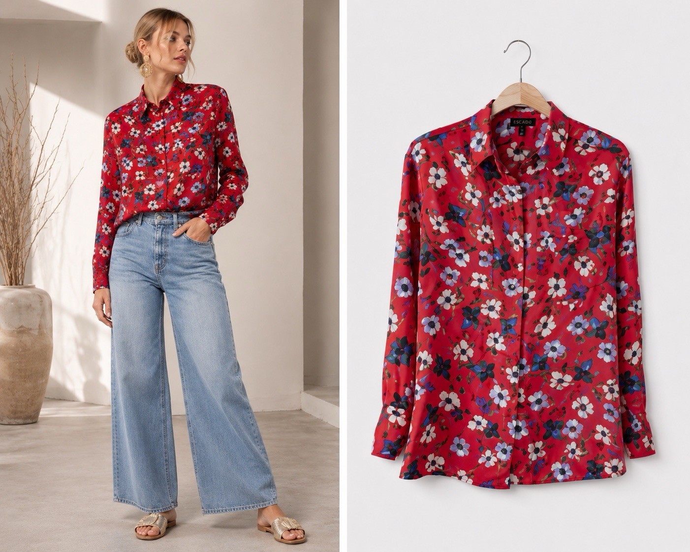 ESCADA Resort 2019 Floral Silk Blouse Oversized Women’s Sz 36 US 4-6 New