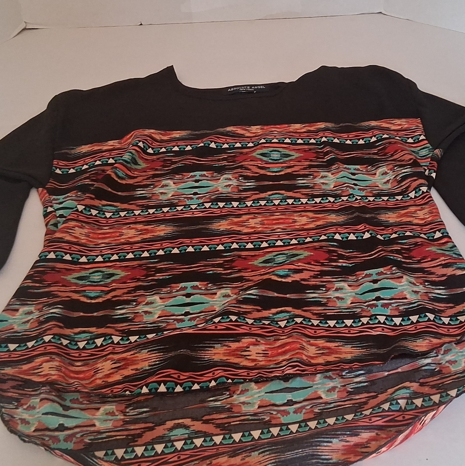 Absolute Angel New York Womens Aztec Long Sleeve Crew Neck Pullover Top L