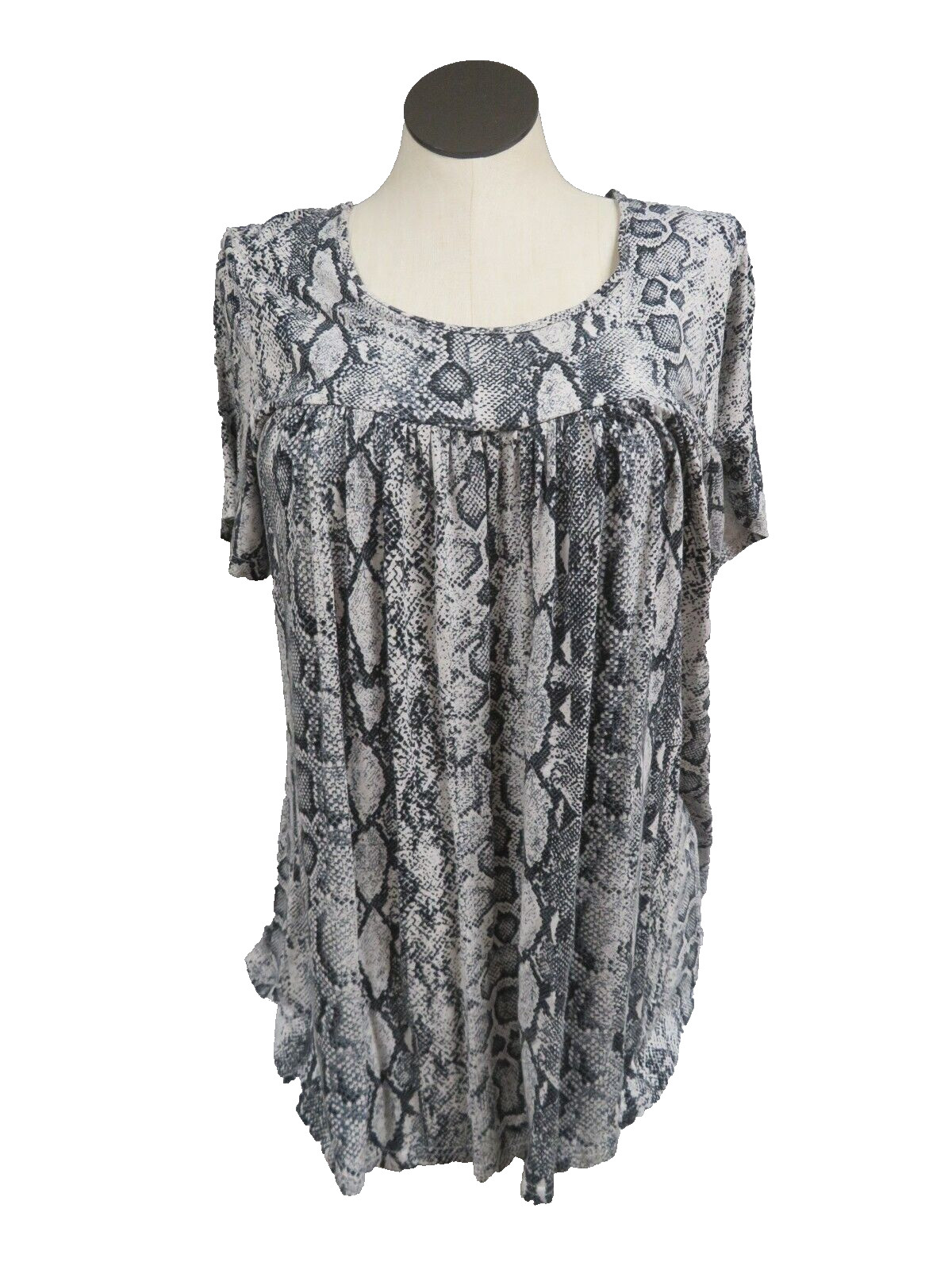 Longyuan Womens 2XL Blouse Reptile Skin Print Pullover Short Sleeve