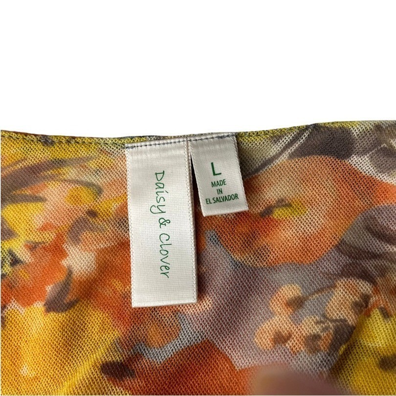 Daisy & Clover Floral Mesh Tunic Top L Y2K Empire Waist 90s Babydoll Lined