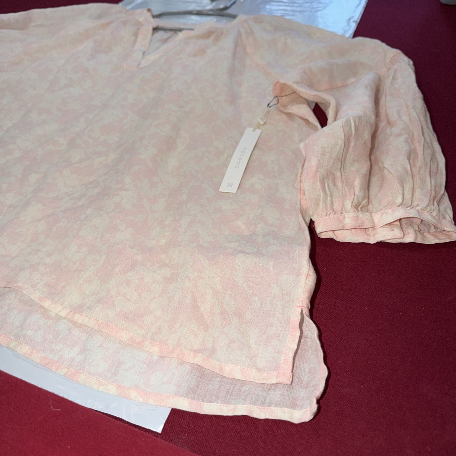 CASLON Pink Floral Blouse NEW women’s 2XL V Neck Pullover Tunic Flowy Cotton Top