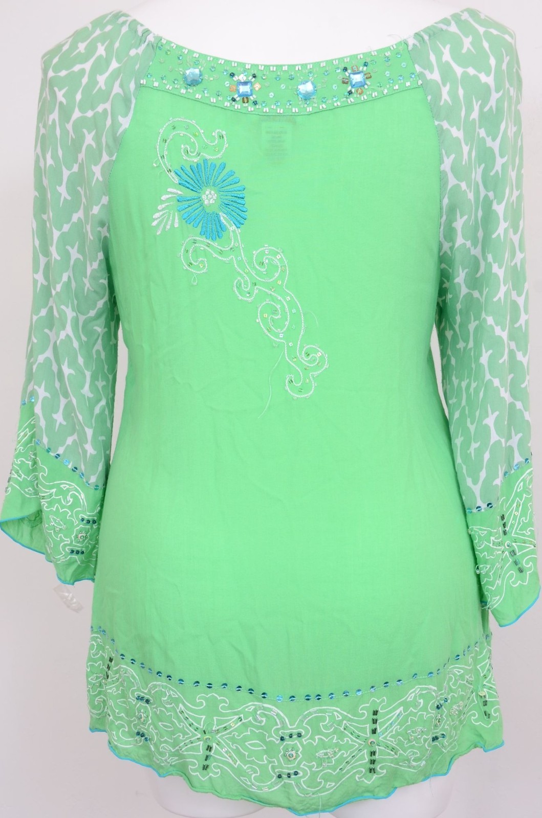 KRISTA LEE Peasant Bohemian Colorful Sequins Embroidered Tunic Blouse Size L