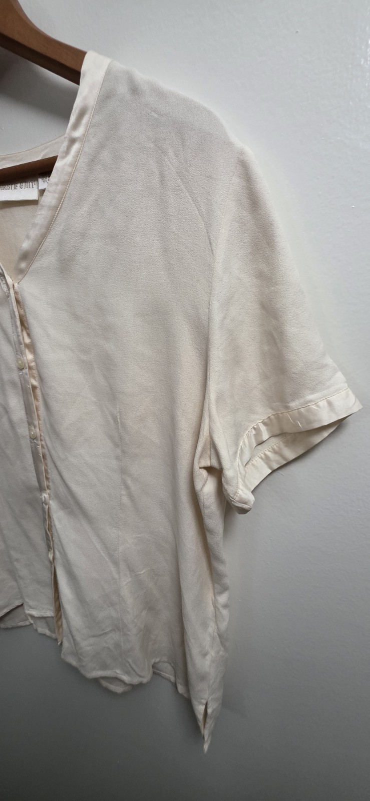 Christie & Jill 100% Silk Ivory Blouse Vintage Minimalist Old Money Size 12