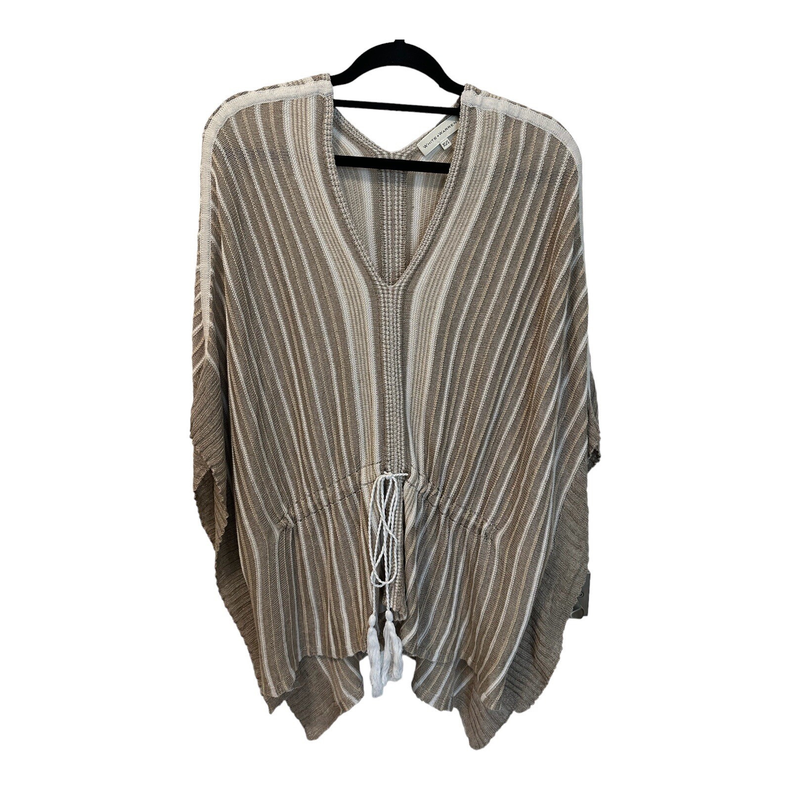 WHITE + WARREN Women XS / Small Linen Blend Stripe Beach Poncho Top Oversized