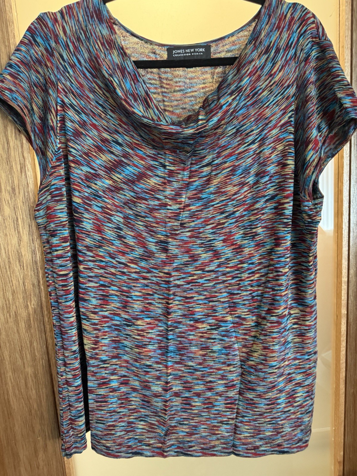 Jones New York Abstract Multicolor Cowl Neck Cap Sleeve Stretch Knit Top 2X