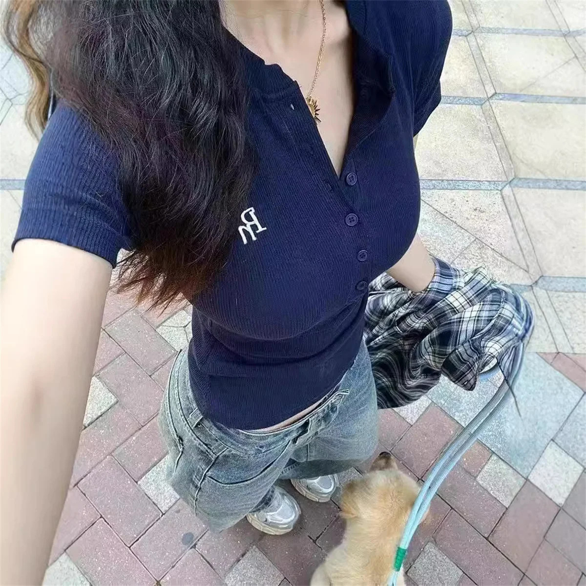 Women’s Korean V Neck Slim Crop T Shirt Short Sleeve Summer Stretch Top