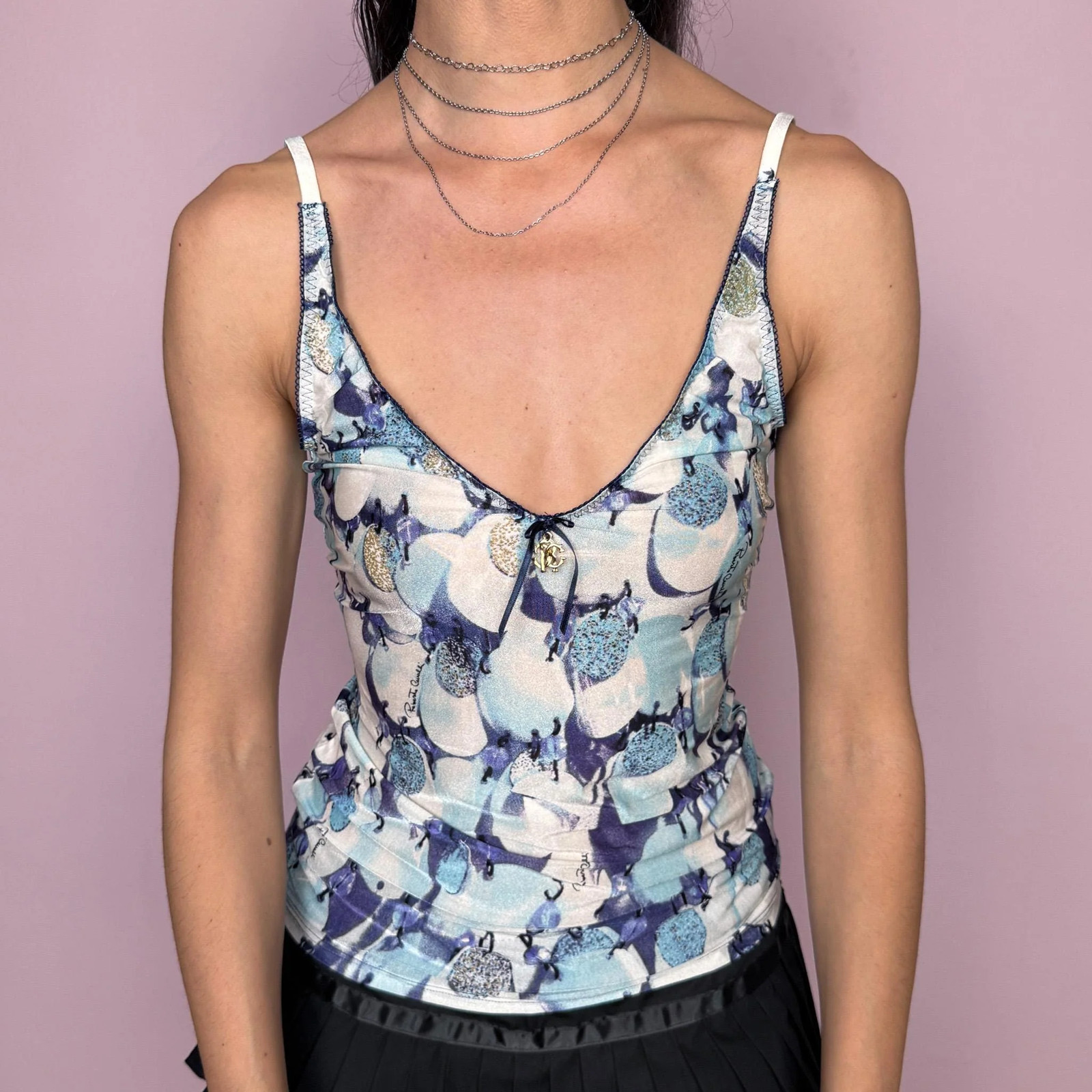 Vintage Roberto Cavalli Top Blue Lingerie Pastel Cami Designer Y2K 2000s Size M
