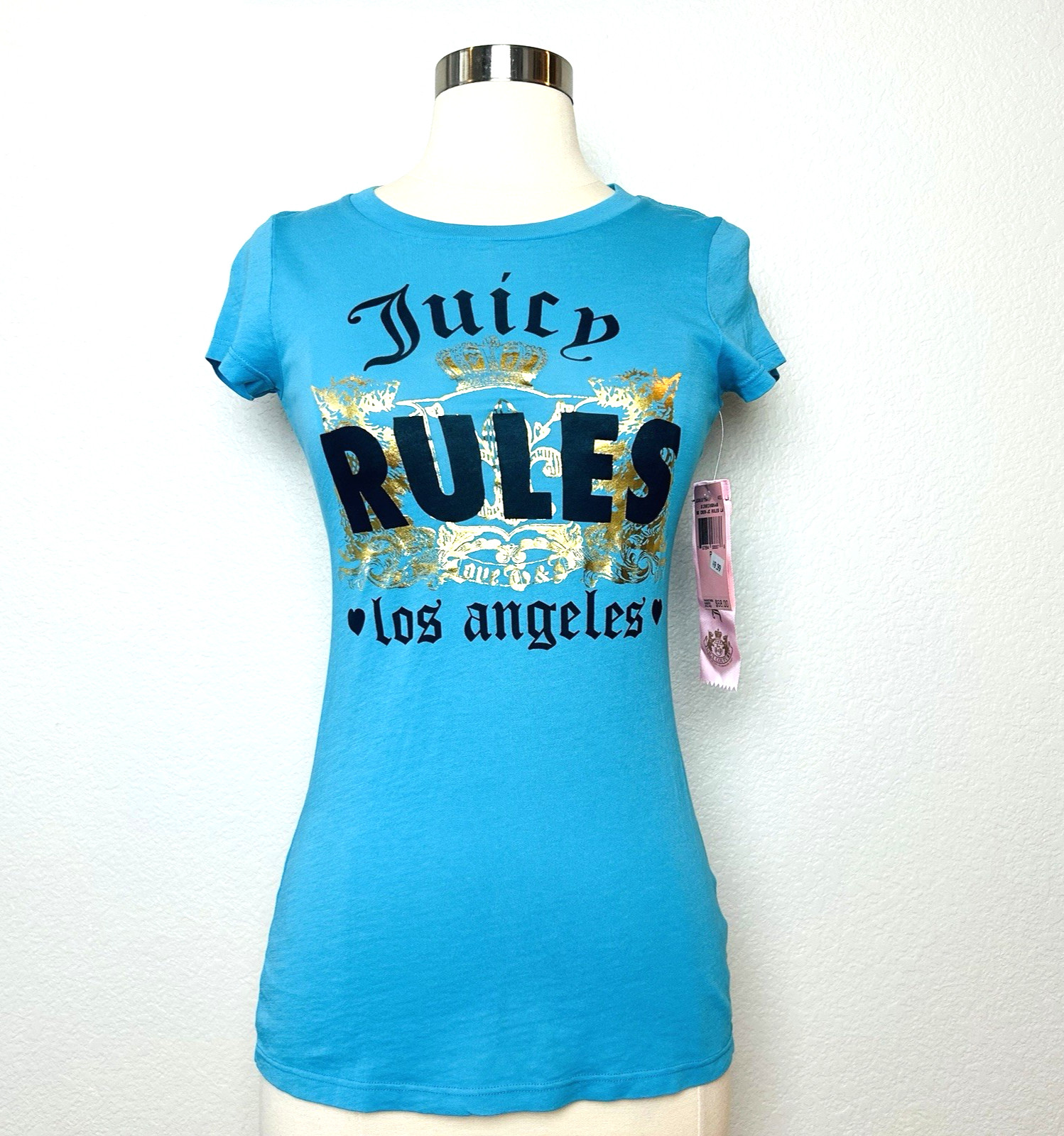 Juicy Couture T Shirt Womens P Blue Juicy Rules Los Angeles Logo Made In America