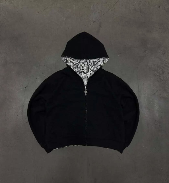 Reversible Snakeskin Zip Up Hoodie Y2K Vintage Streetwear Jacket Heavyweight