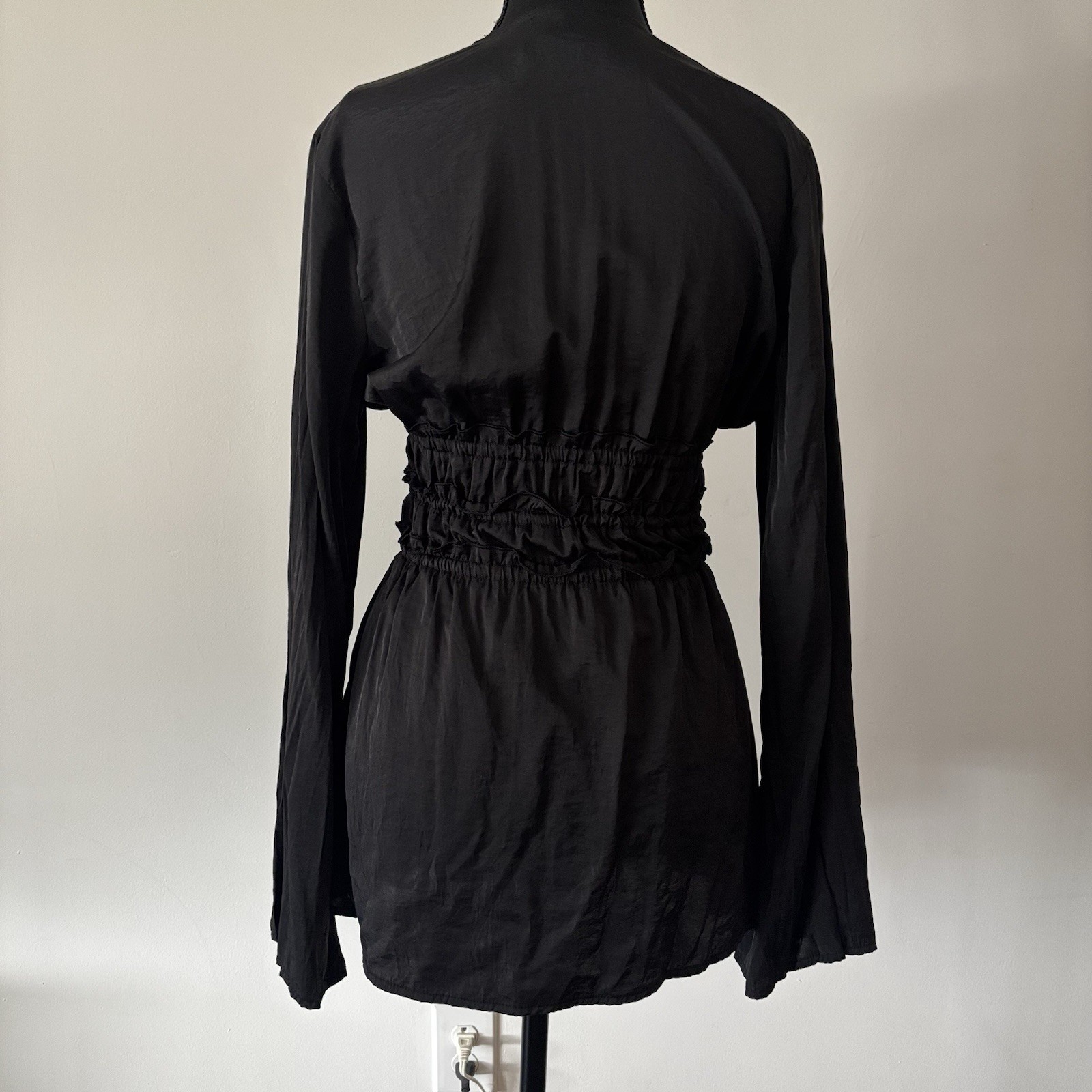 VEILED Black Whimsigoth Blouse Tie Front Long Sleeve Small Bamboo Blend Fairy