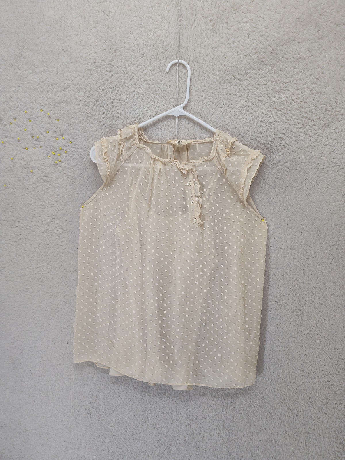 Vanessa Bruno Athé Blouse Womens 38 Silk Sheer Polka Dot Ruffle Romantic Top US6