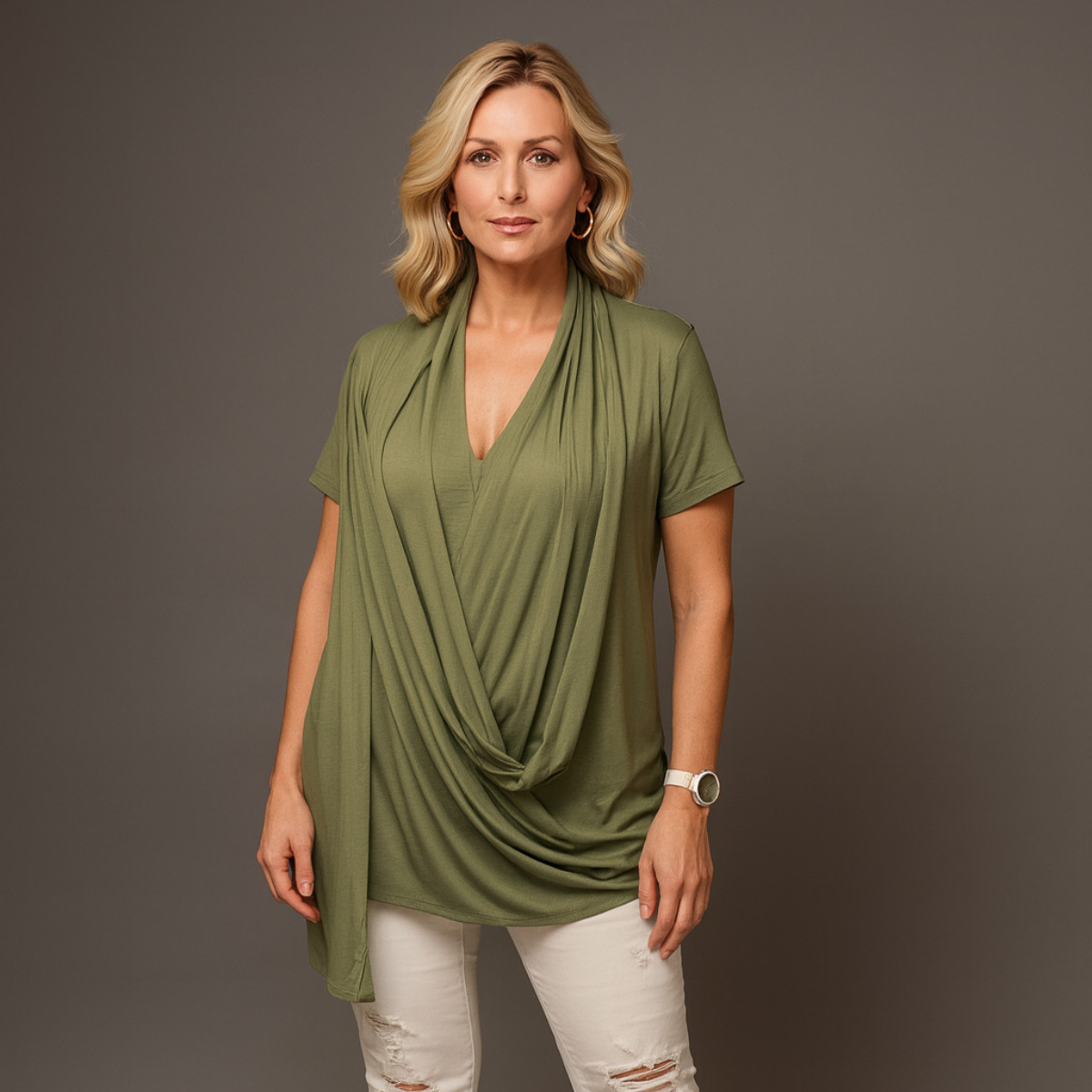 ROCKTHOSECURVES WOMENS TOP LADIES WRAP OVER DRAPED DETAIL SHORT SLEEVE BLOUSE
