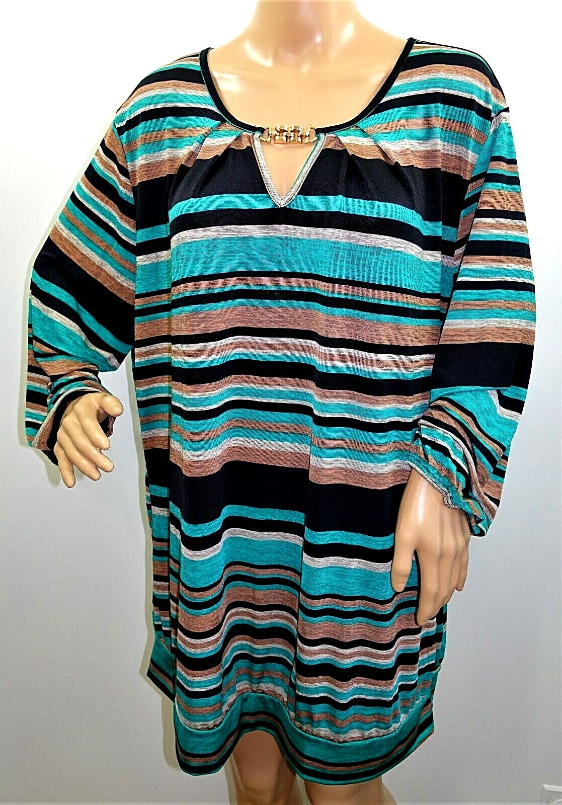 Lapis Women Plus Size 3x Green Black Striped Melange Tunic Top Blouse Shirt