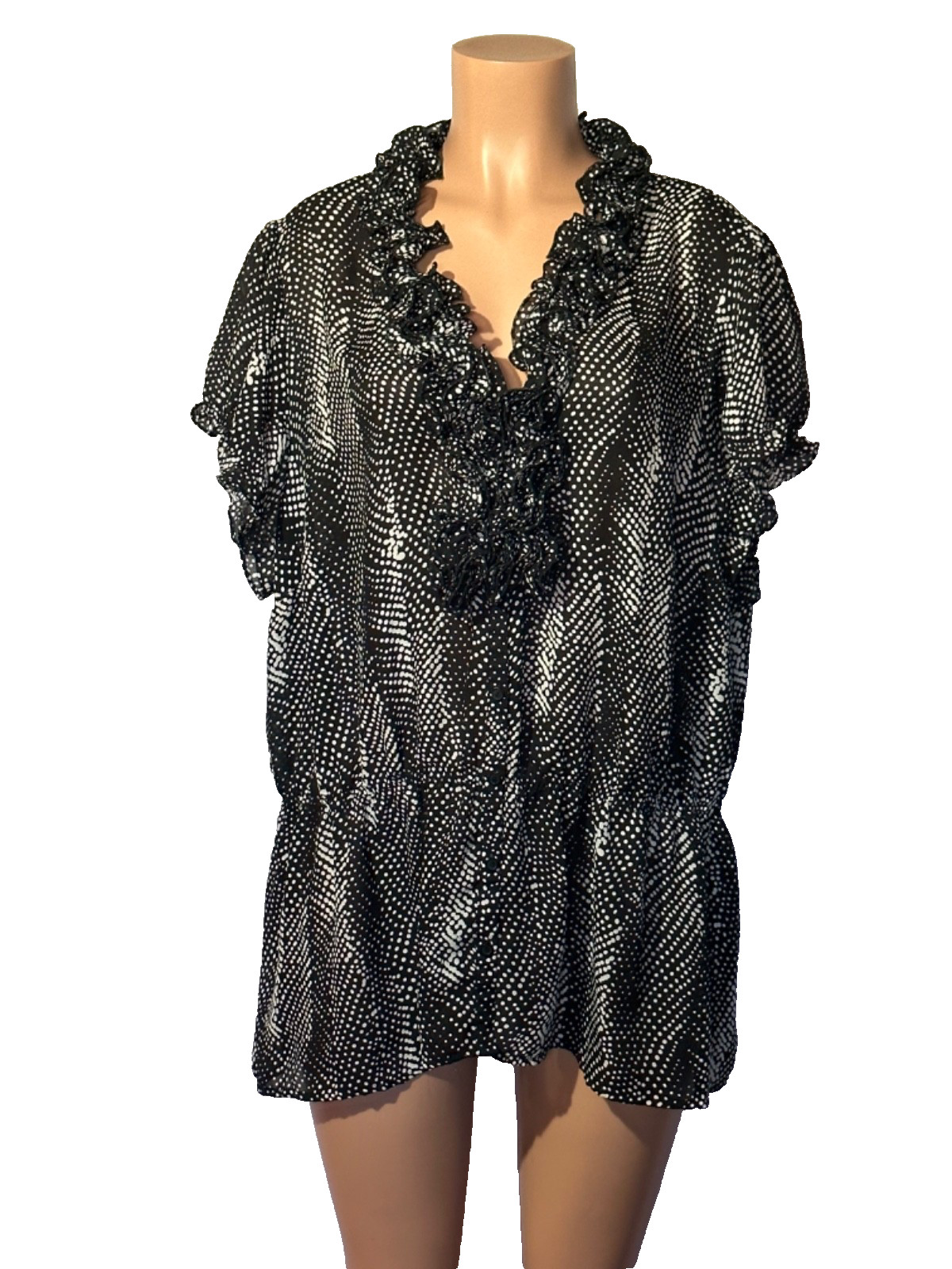 Y2K Sunny Taylor Size (3X) Ruffle Neck Tunic Top Flutter Sleeve Feminine Blouse