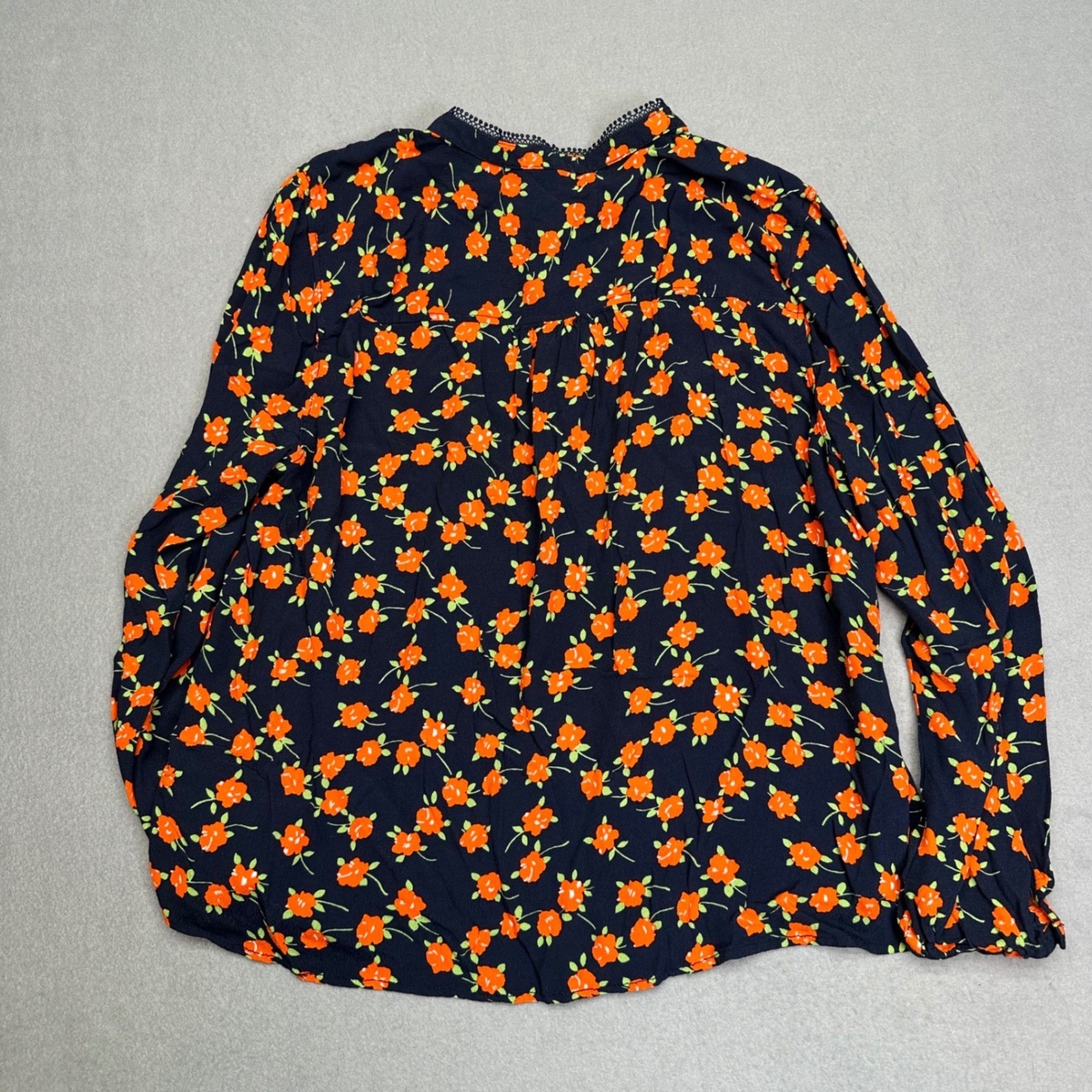 J.Crew Band Collar Lace Trim Blouse Top Womens XXL Navy Orange Floral Whimsigoth