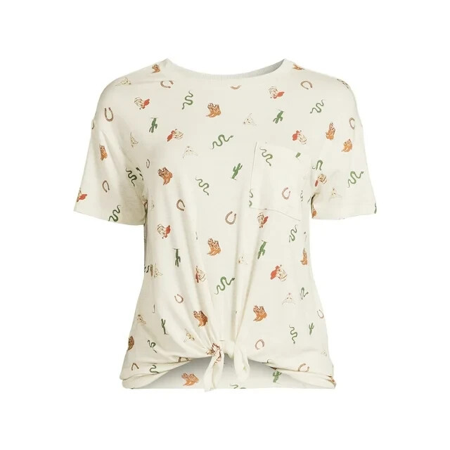 No Boundaries Juniors Conversational Tee Tie Front Heather Western Large (11-13)