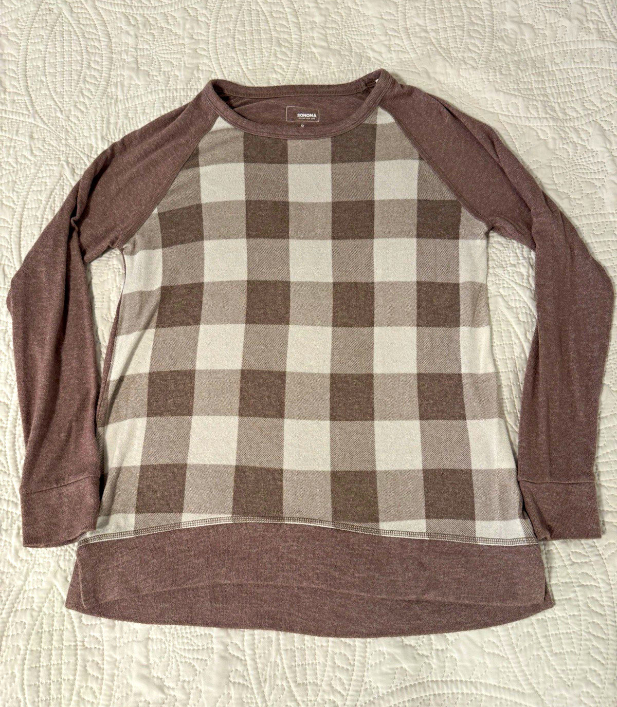 Sonoma Goods For Life Women’s Plaid Knit Raglan Long Sleeve Crew Top S