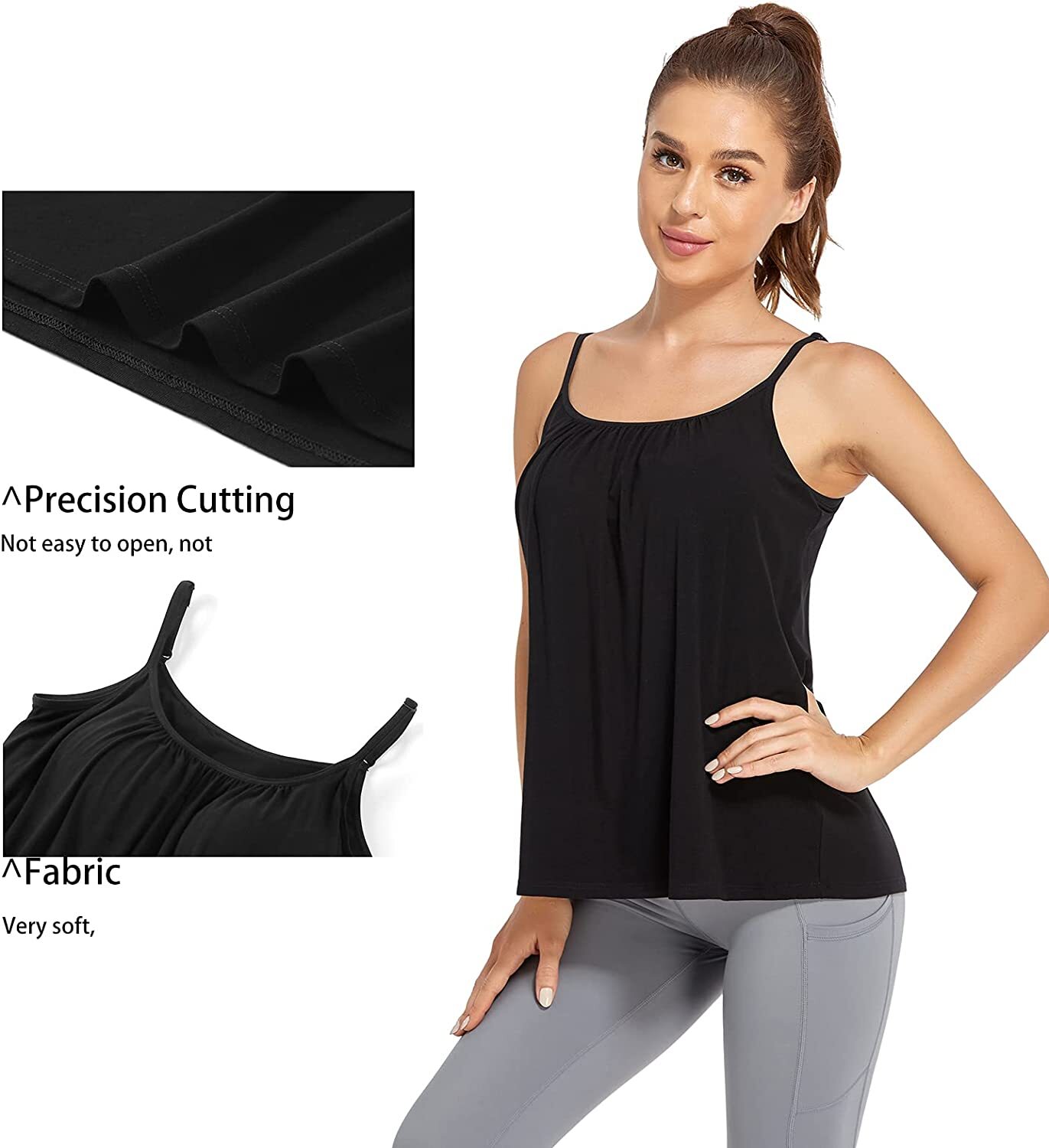 Women with Built in Bra Flowy Shelf Bra Tank Tops Padded Adjustable Strap Cami
