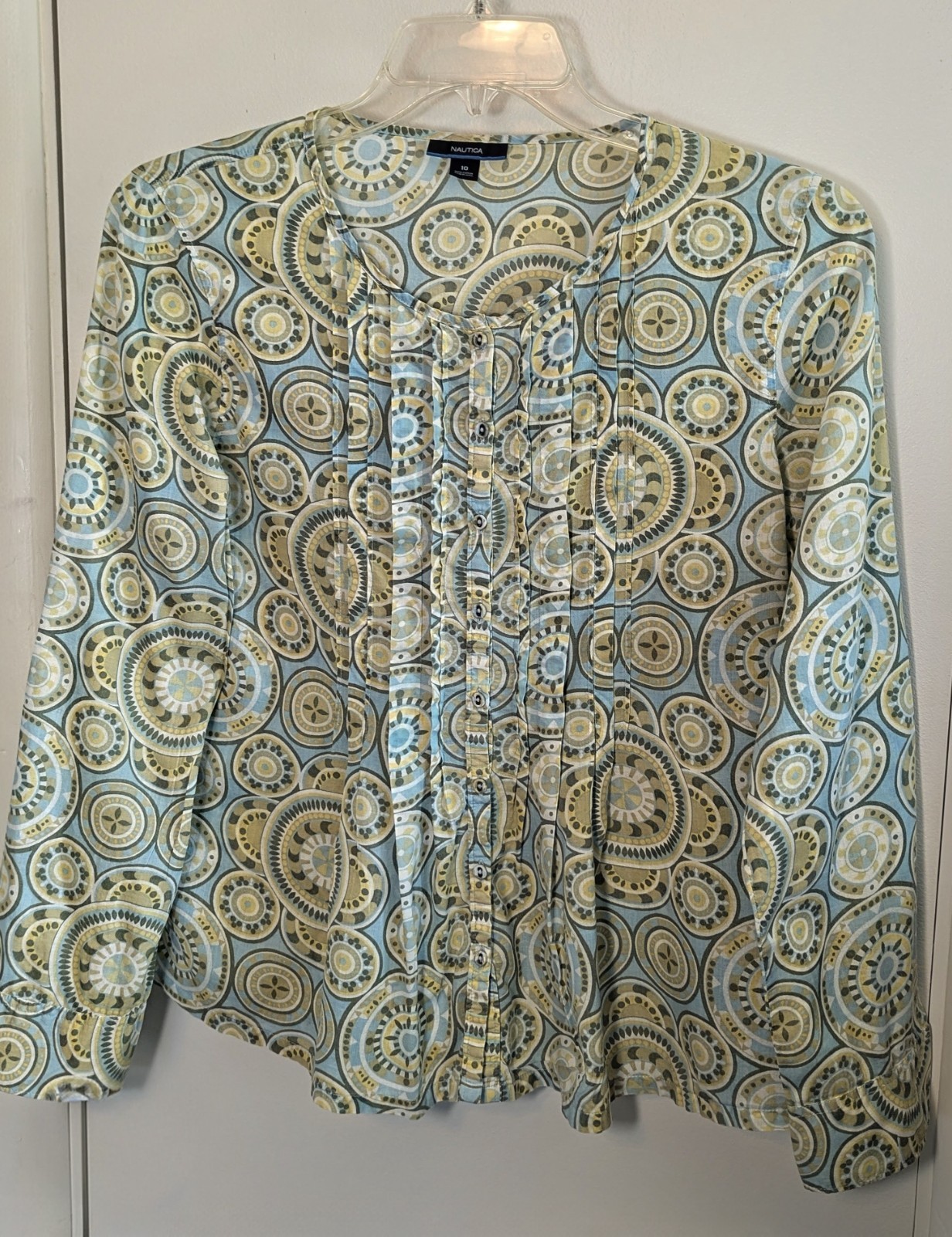 Nautica Tunic W 10 Turquoise-Matcha Green Medallion Print Cotton Boho Casual