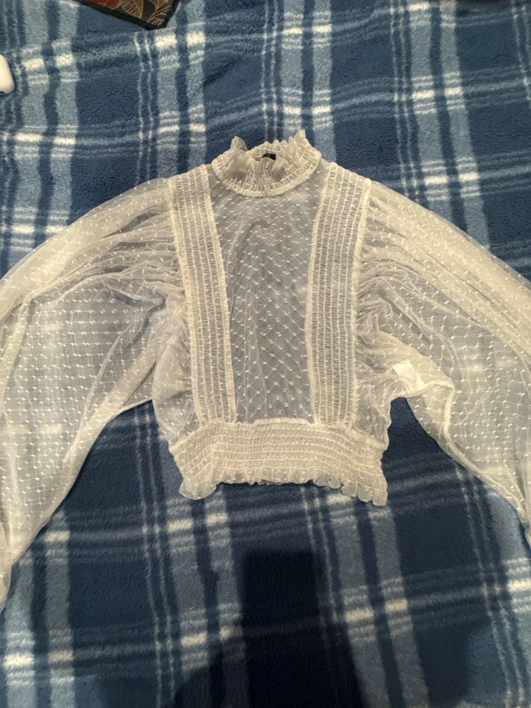 Forever 21 Women’s Sheer Swiss Dot Mesh Mock Neck Long Sleeve Blouse