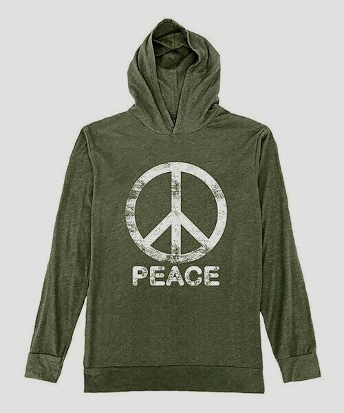 Urban Smalls Dark Heather Forest Weathered Peace Sign Hoodie Lightweight S 3XL