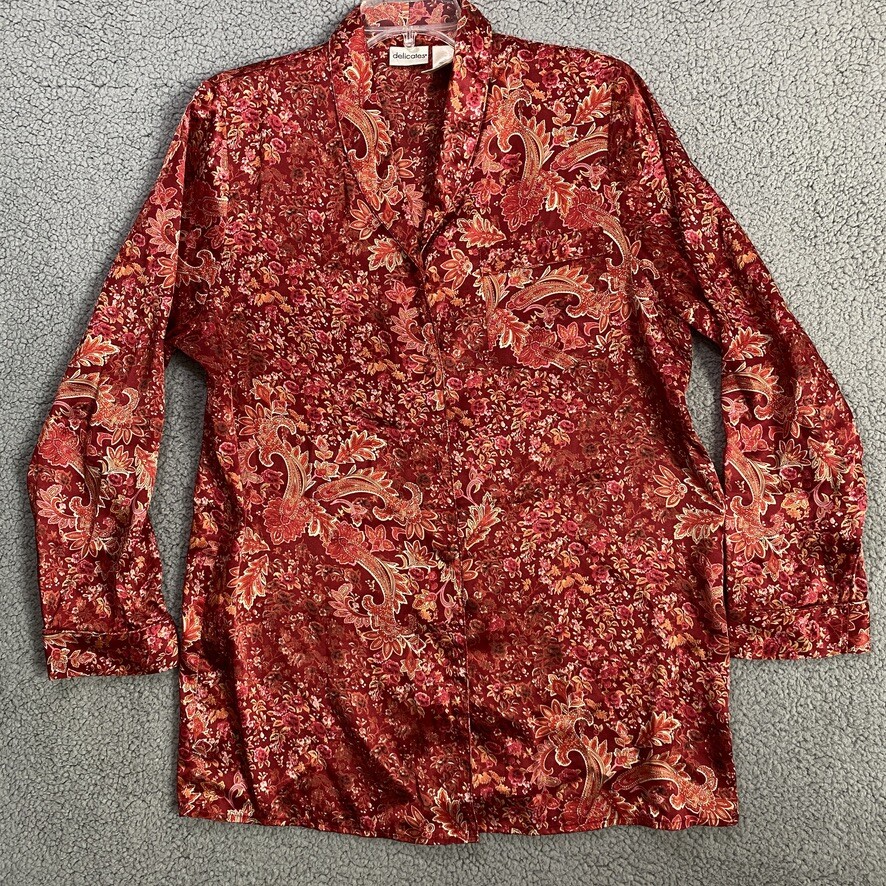 Delicates Blouse Women 1 Piece Red Long Sleeve Cuffed Pocket Size M Medium