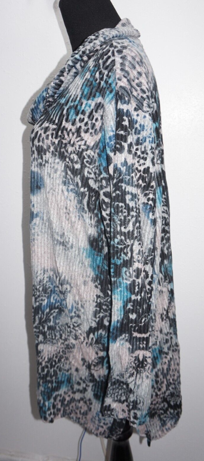 Grace Ribbed Cowl Neck Tunic Top Shirt Gray Blue Black Womens Sz 2X