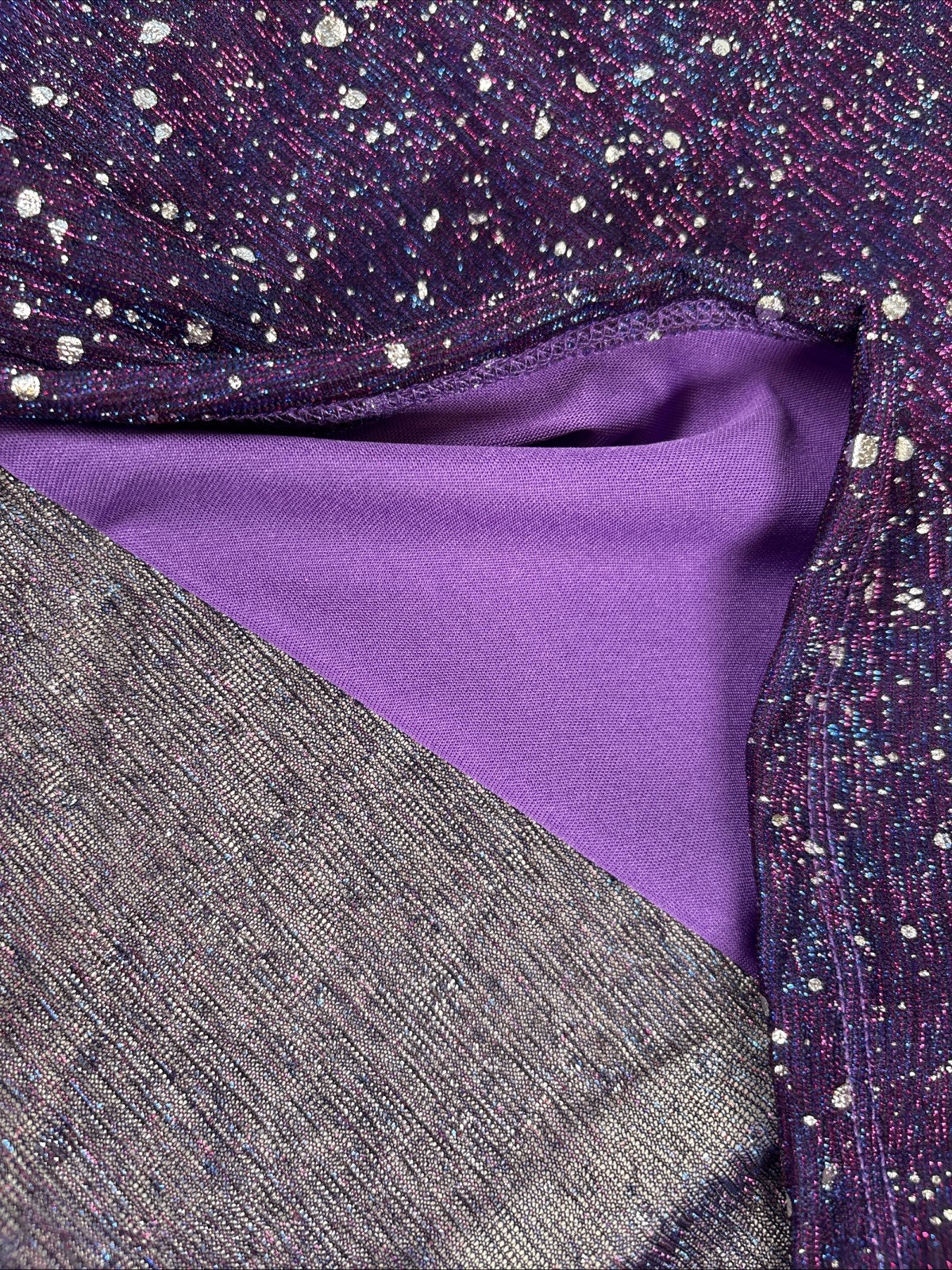 Shein Blouse Sheer Long Sleeves W/Shiny Silver Polka Dot Purple Size 4
