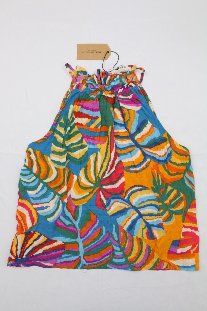 Christian Siriano Multicolored Artsy Gauzy Bohemian Sleeveless Tie Back Top Sz S