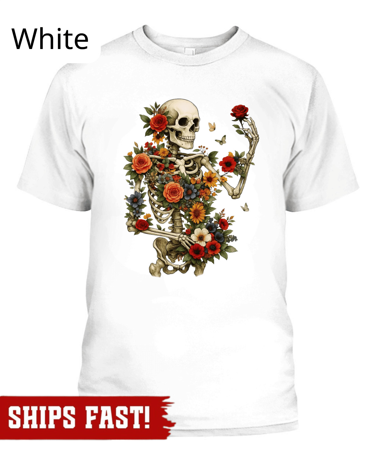 Dark Botanical Skeleton Shirt Gothic Cottagecore Tee Floral Skull Tshirt Dark Ac