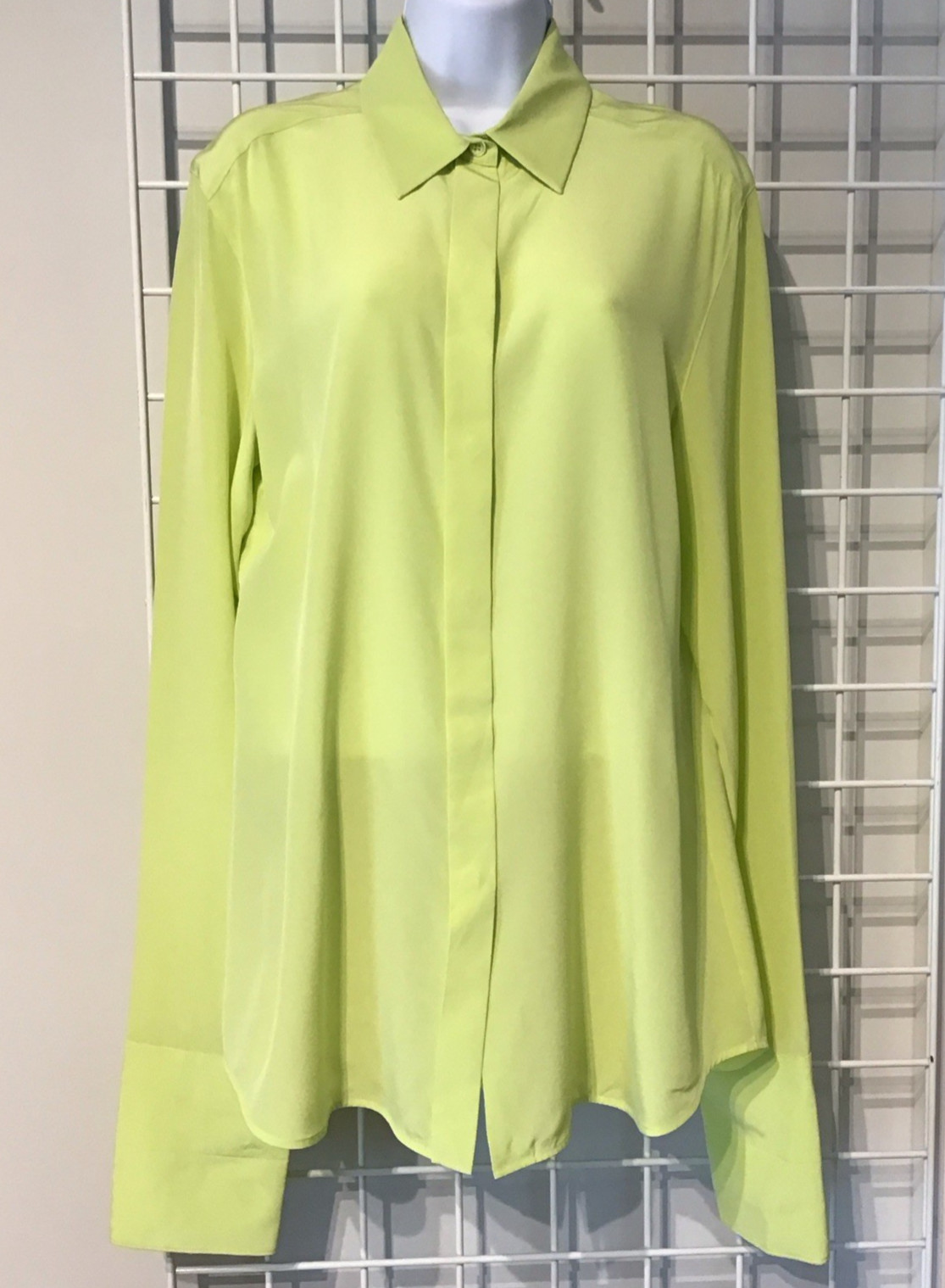 Max Mara SPORTMAX Algebra Lime Silk Shirt Button Front Elongated Cuffs NWOT US14
