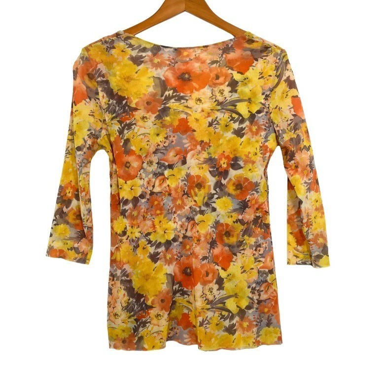 Daisy & Clover Floral Mesh Tunic Top L Y2K Empire Waist 90s Babydoll Lined